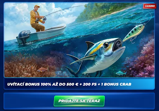 Hráč na člne loví veľkú rybu – uvítací bonus 100% do 500 €