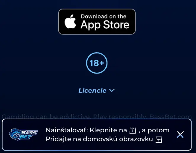BassBet aplikácia dostupná v App Store s označením 18+