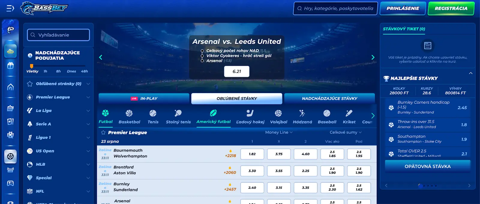 Športové stávky BassBet – Premier League a ďalšie ligy