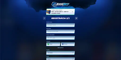 Registračný formulár BassBet – meno, priezvisko, dátum narodenia a pohlavie